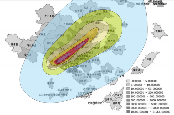 汶川地震波及范围地图图片