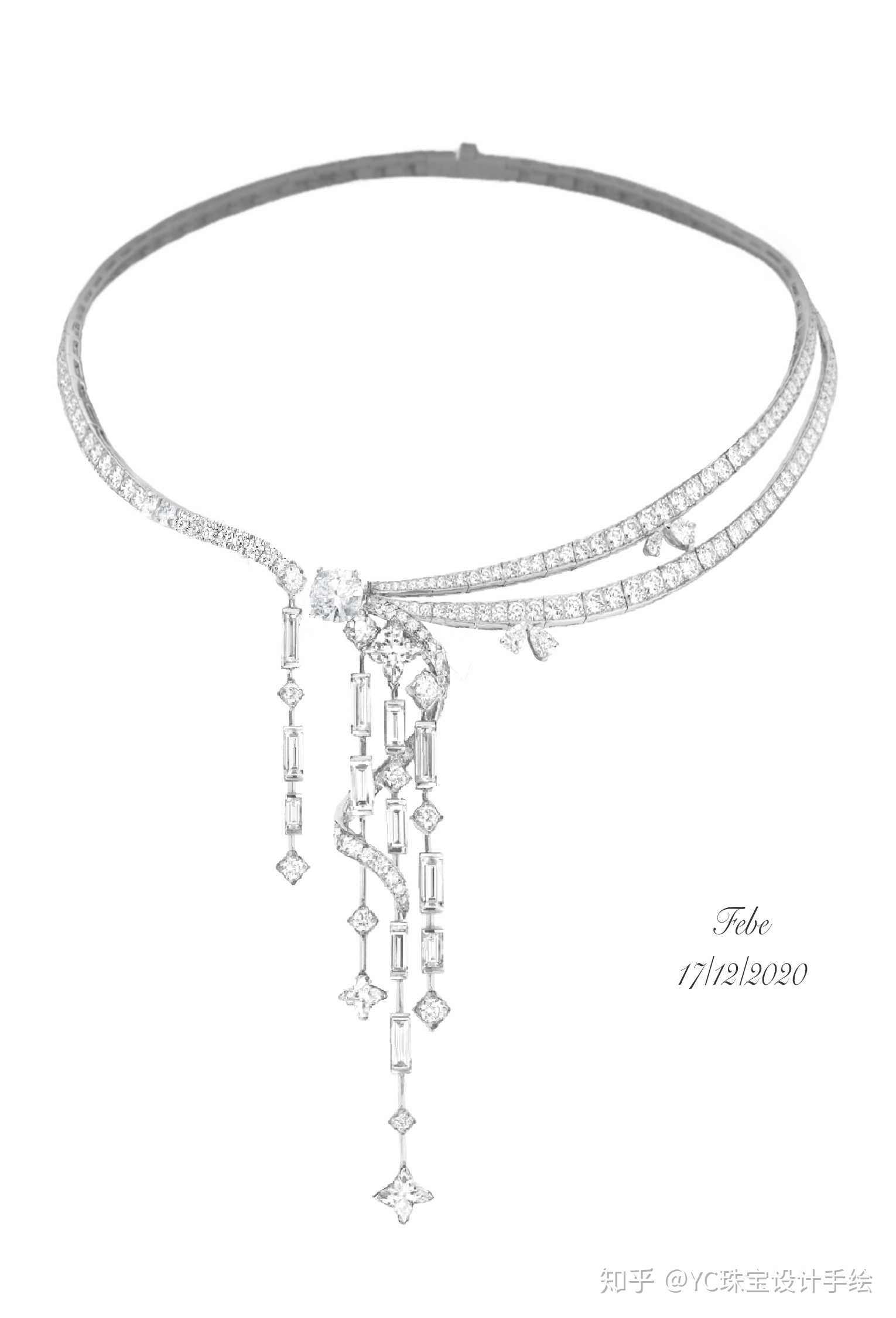 yc珠宝设计手绘 的想法: 马来西亚学员 febe钻石项链设计!