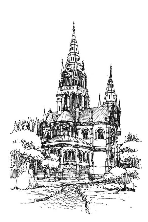 西式建筑素描图片