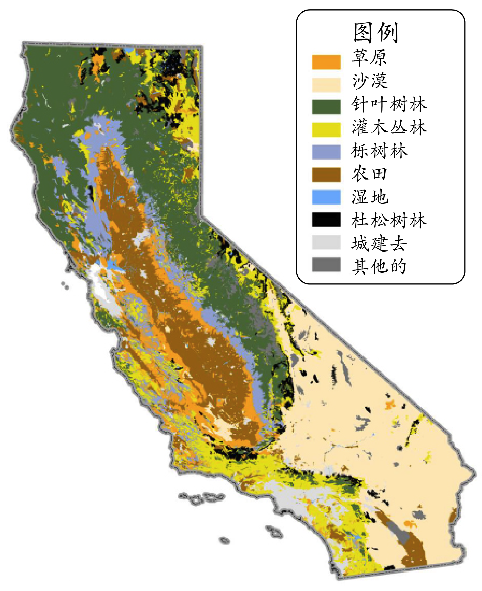美国加州植被分布状况