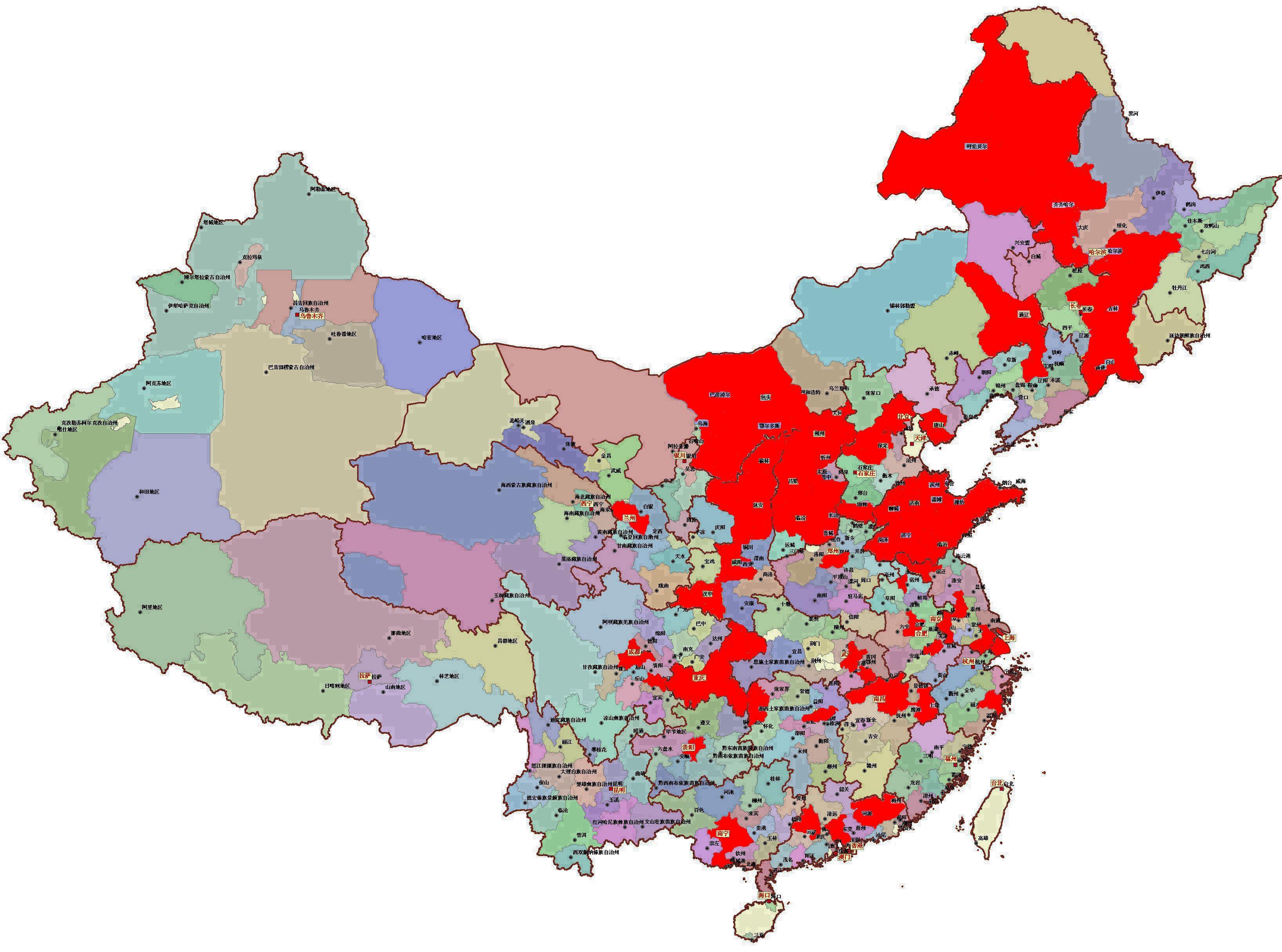 誰有那種具體到地級市的空白的全國的行政區劃圖