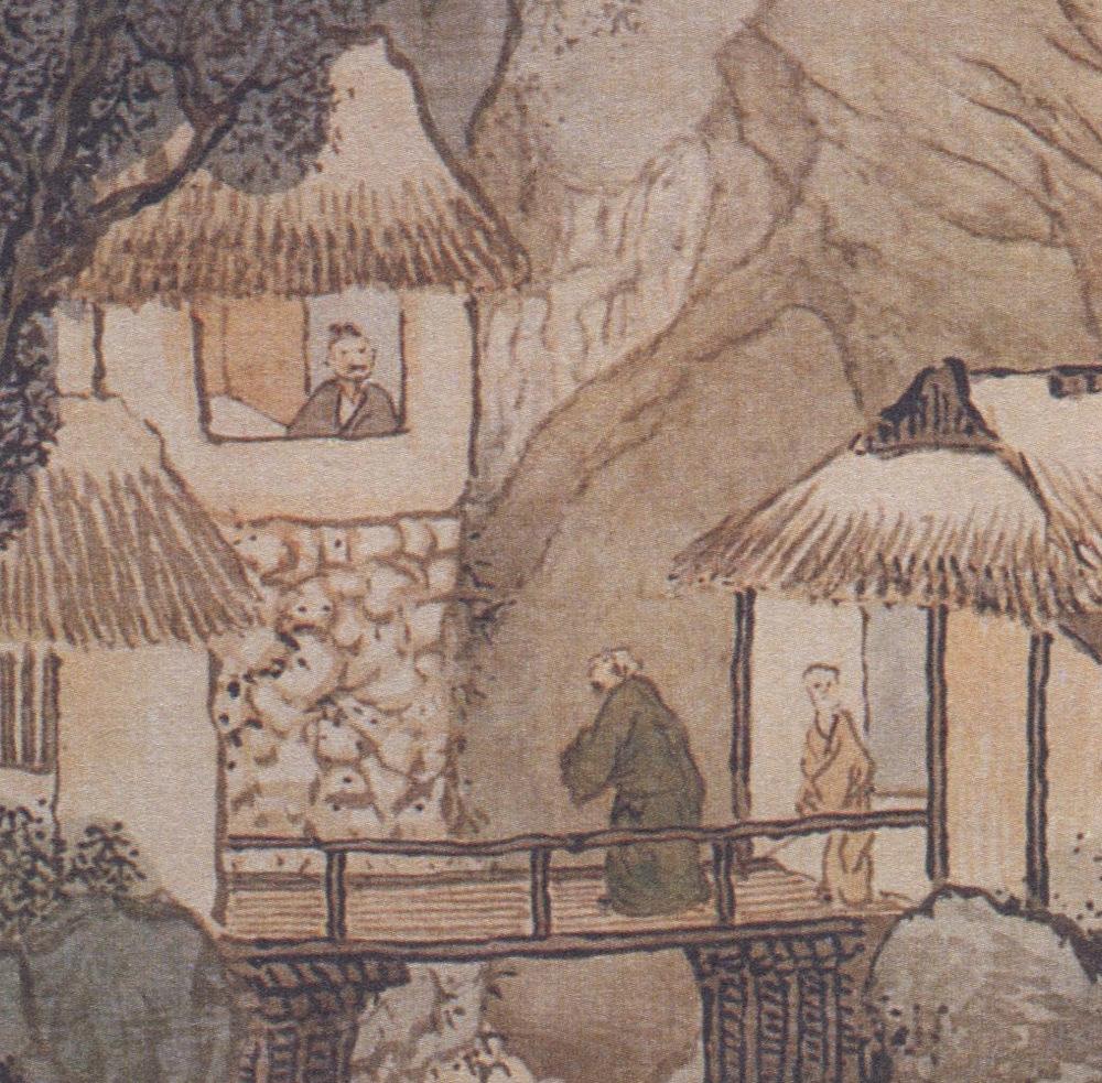 下面的这幅人物山水画是高居瀚大为推崇的日本画家与谢芜村的作品