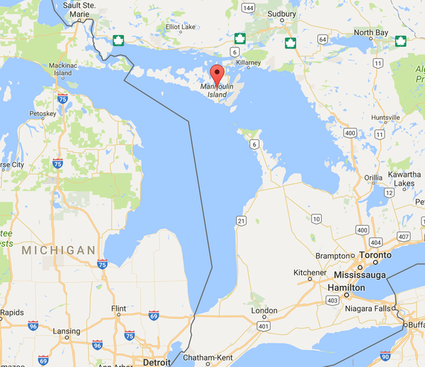 最大的湖中岛:马尼图灵岛,位于美加交界五大湖中的休伦湖,2766 平方