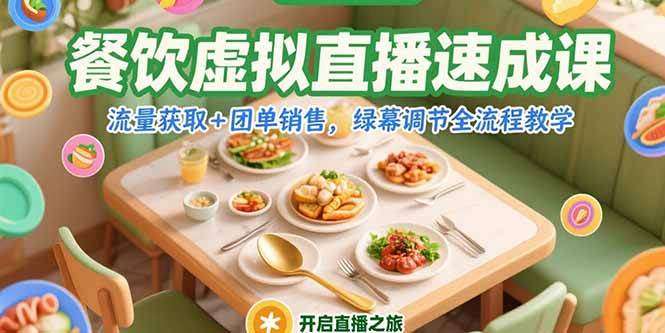 图片[1]-2025餐饮虚拟直播速成系列课：流量获取+团单销售，绿幕调节全流程教学-暗冰资源网