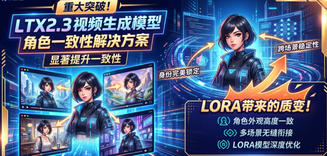 突破！LTX2.3视频生成模型的人物一致性解决方案，一致性大幅度提升，一个LORA带来的质的变化！