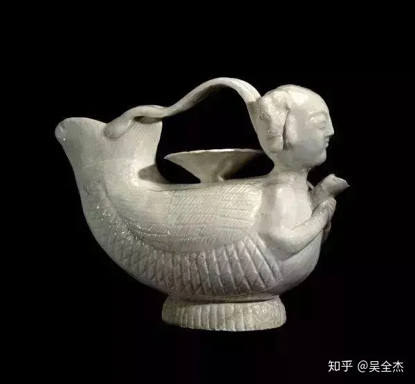 唐物唐代宋代白釉碗魚彫刻-