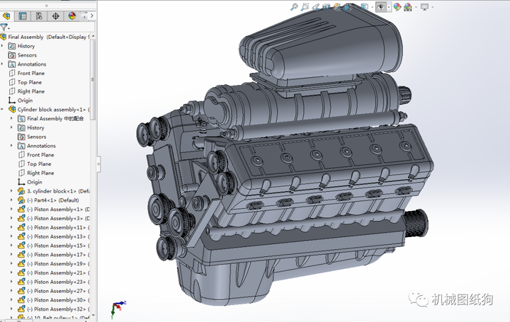 發動機電機v12engine12缸發動機模型3d圖紙solidworks設計