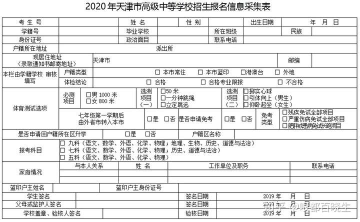 南昌中考报名表模板图片