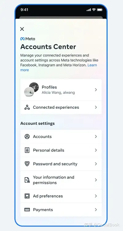 Meta新更新的帐户中心工具