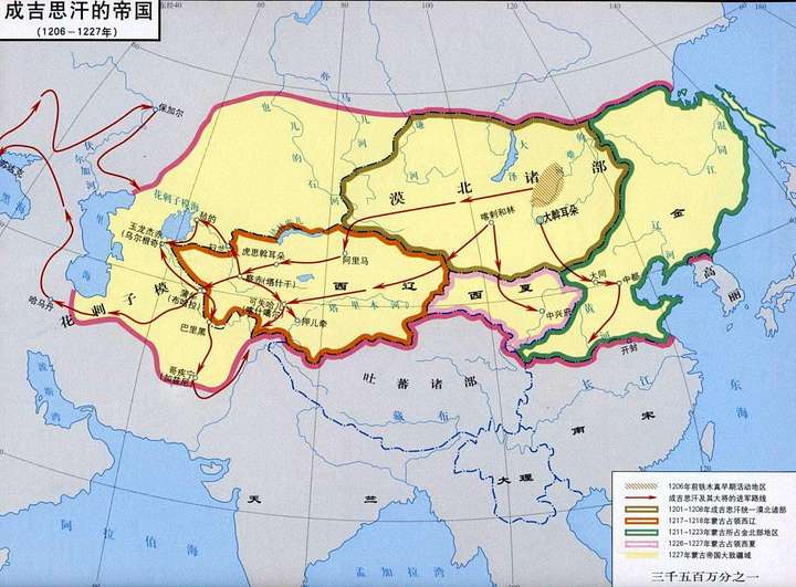 成吉思汗打的天下地图 成吉思汗灭了哪47个国家？