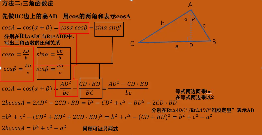 高中数学 余弦定理的证明方法公式 知乎