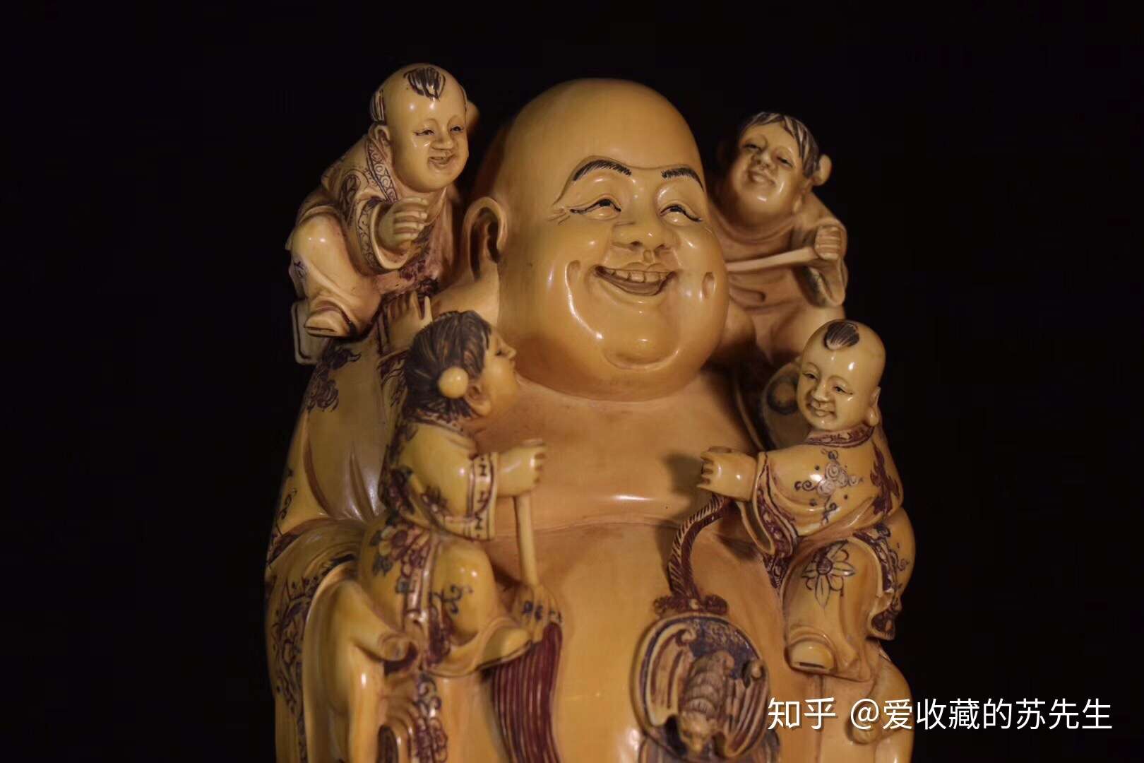 清 牙雕彌勒佛童子多福擺件