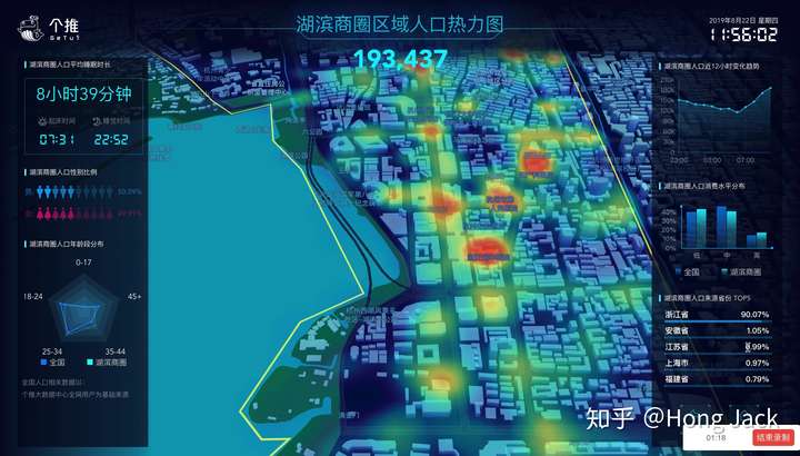 个推打造的湖滨商圈区域人口热力图