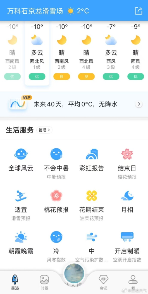 滑雪安全不可忽视 墨迹天气预报APP提供全方位气象数据保障