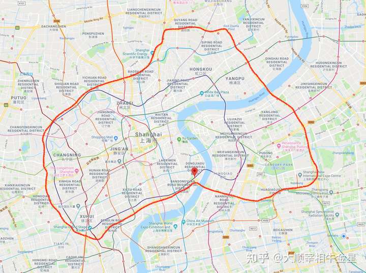 上海内环内范围,红色圈所示