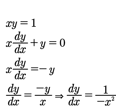 xy = 1, 與y = 1/ x, 求導結果的差別在哪?