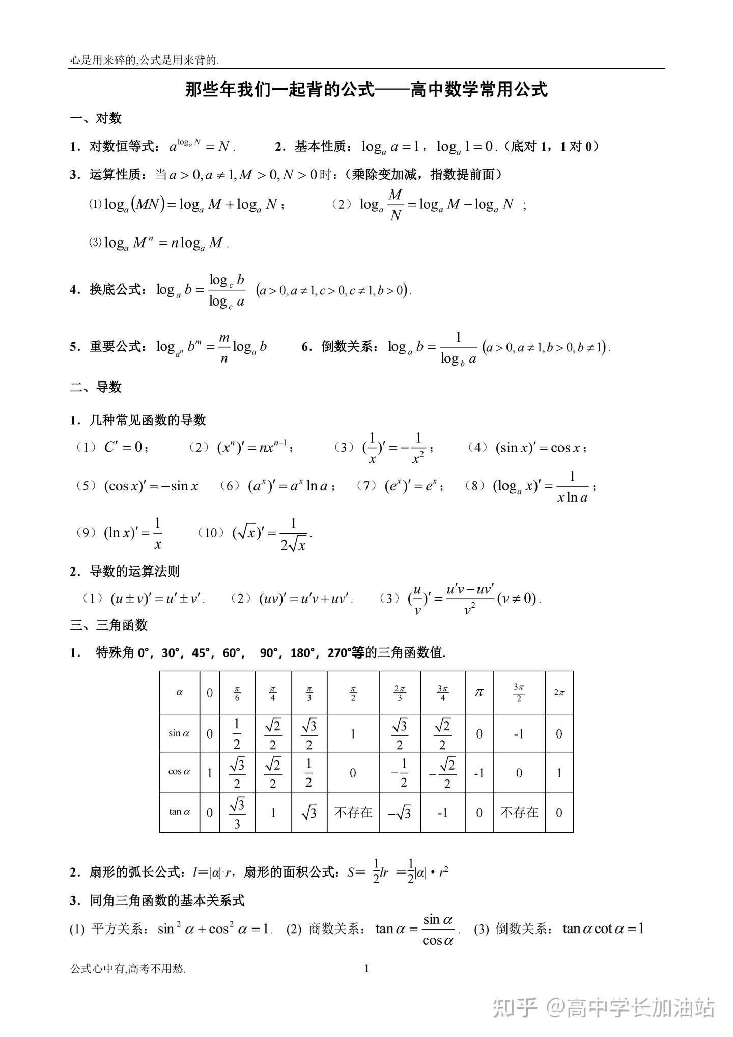 高中数学 三年要掌握哪些公式 其实学会这些经典就可以 收藏 知乎