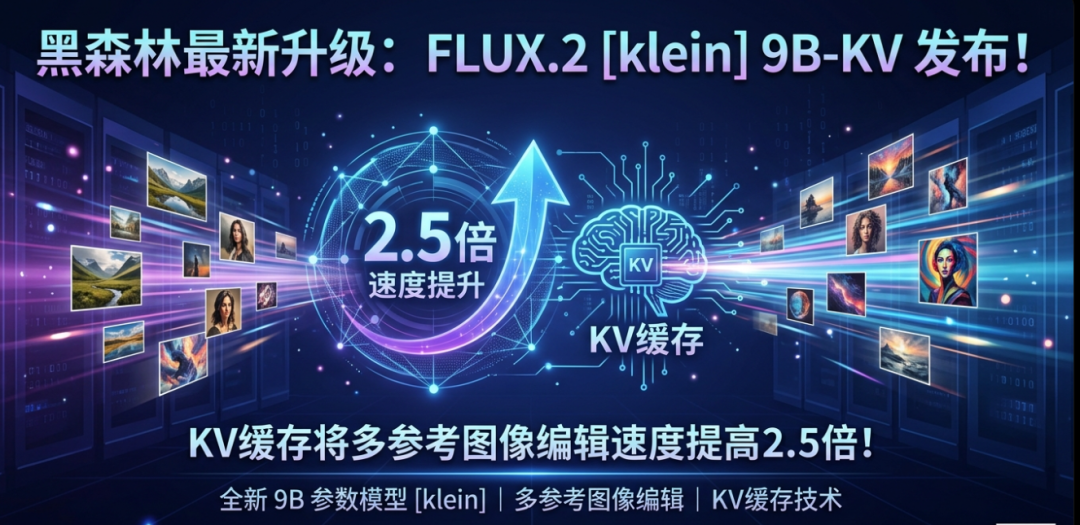 黑森林最新升级：FLUX.2 [klein] 9B-KV 重磅发布！KV 缓存加持，多参考图像编辑速度飙升 2.5 倍！