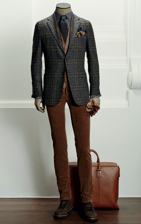 大黄靴穿西服是一个挑战;对身材有自信完全可以,要求休闲裤配休闲西服