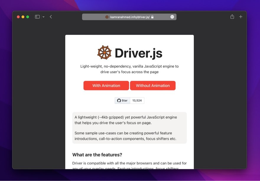 Driver.js：輕量級使用者引導外掛，小而美的介面，讓使用者體驗飛起來！