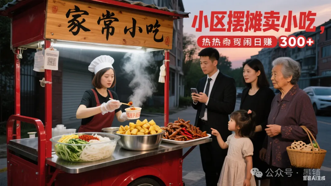 日入300元副业兼职赚钱实操落地方法-社区特色小吃摆摊（凉皮、狼牙土豆、卤味）-墨铺