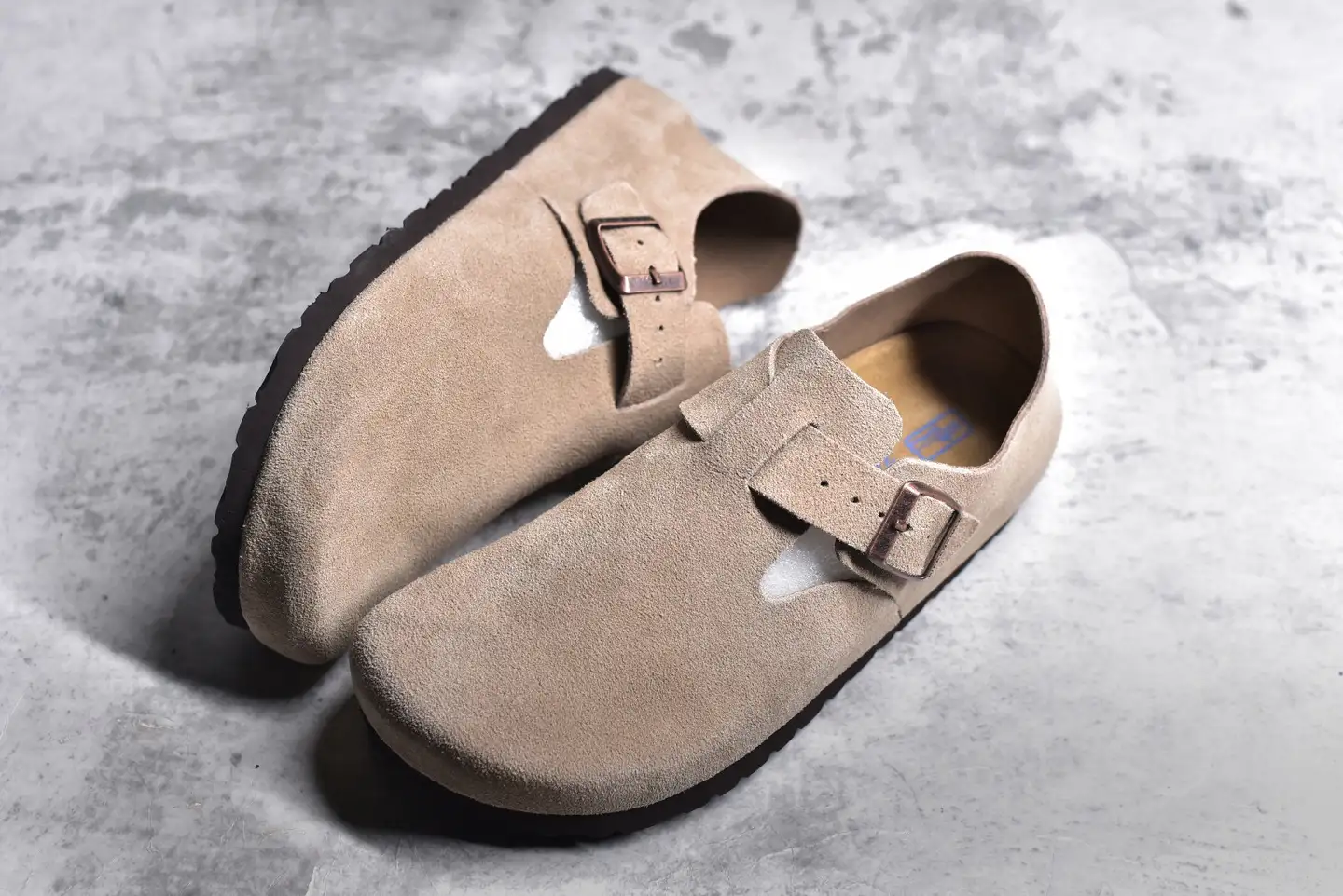 博肯伦敦Birkenstock London Suede Leather 复古皮革绒面双扣软木平底