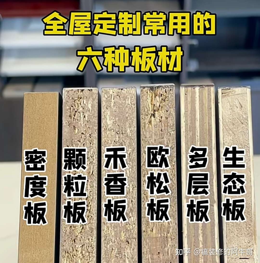 實景圖全屋定製常用的6種板材密度板顆粒板禾香板歐松板多層板生態板