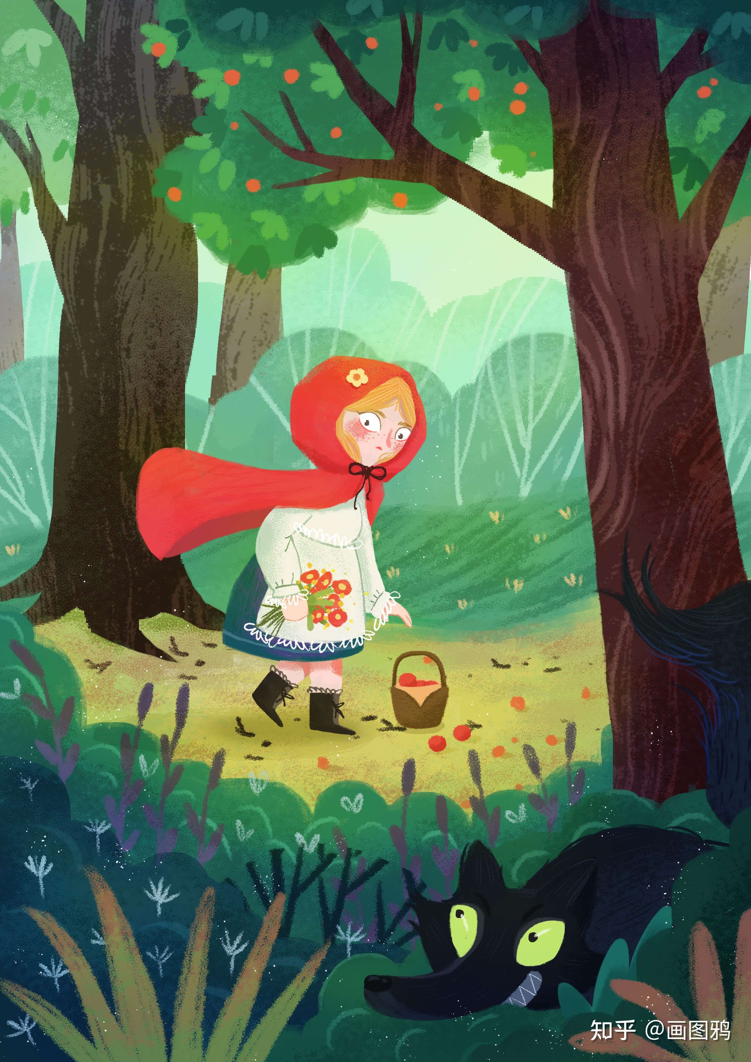 画图鸦 的想法: 插画打卡| 小红帽似乎在森林里迷了路 - 知乎