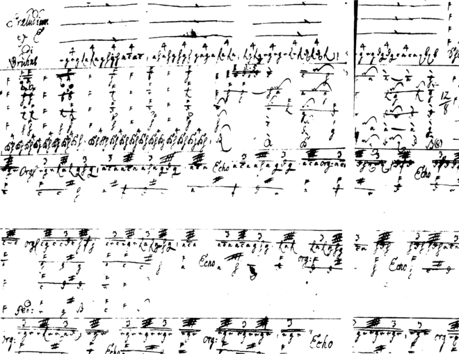 Nicolaus Bruhns （1665——1697）的管风琴曲《e 小调前奏曲（小）》（他有两首《e 小调前奏曲》，通常加上大或小以分辨