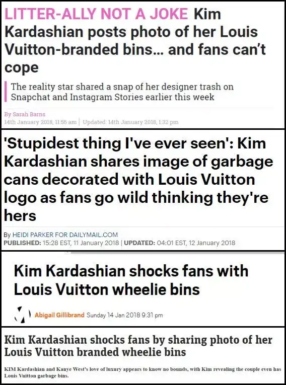 Kim Kardashian posts photo of her Louis Vuitton-branded bins and fans can't  cope