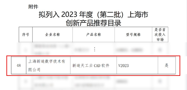 新迪天工云CAD入选上海市第二批创新产品推荐目录