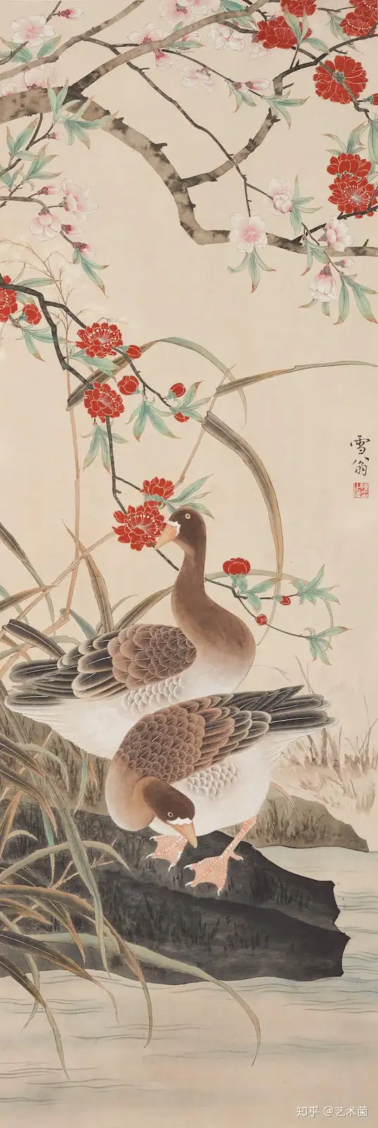 陈之佛（款） 花鳥扇面鏡心模写古画中国絵画-
