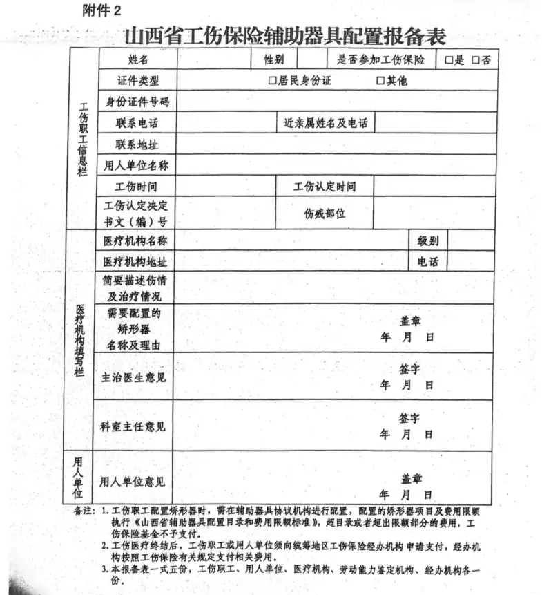 山西省工伤保险辅助器具配置目录和费用限额标准（2019年）