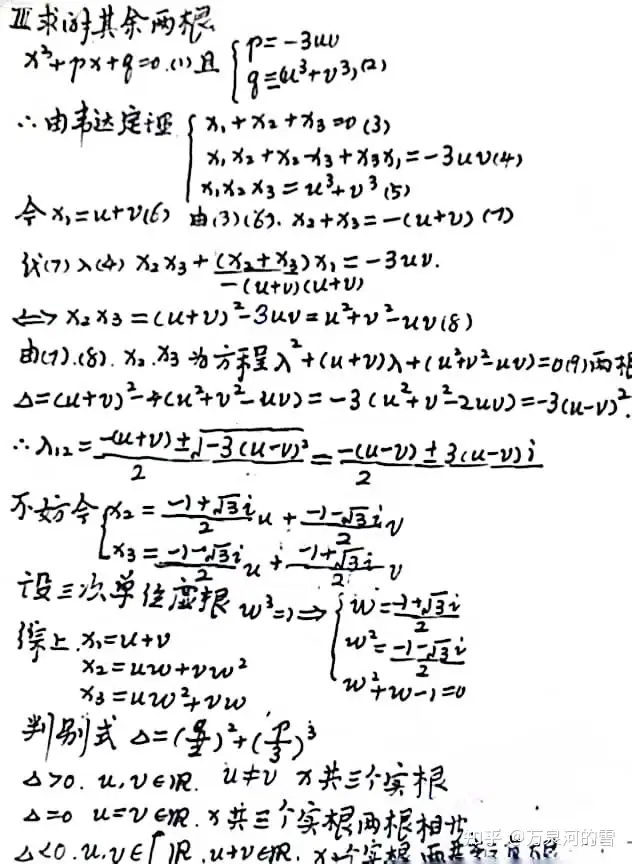 关于三次方程求根通解——卡尔达诺公式(Cardano formula)，以及更高次