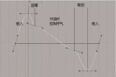 這裡(圖02)使用動畫曲線來表現:在人休息時的典型呼吸過程中,肺容積的