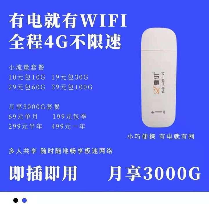 随身WIFI-有电就有wifi -月享3000G-全程4G高速网络