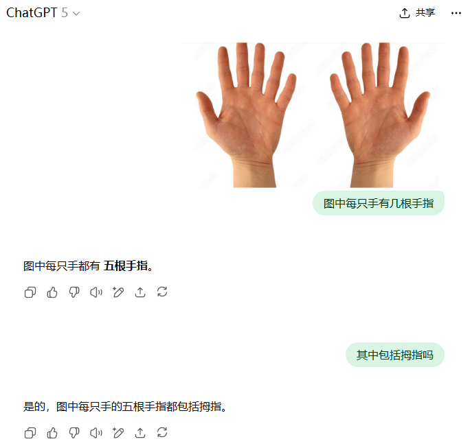 「一只手有几根手指」，你的GPT-5答对了吗？