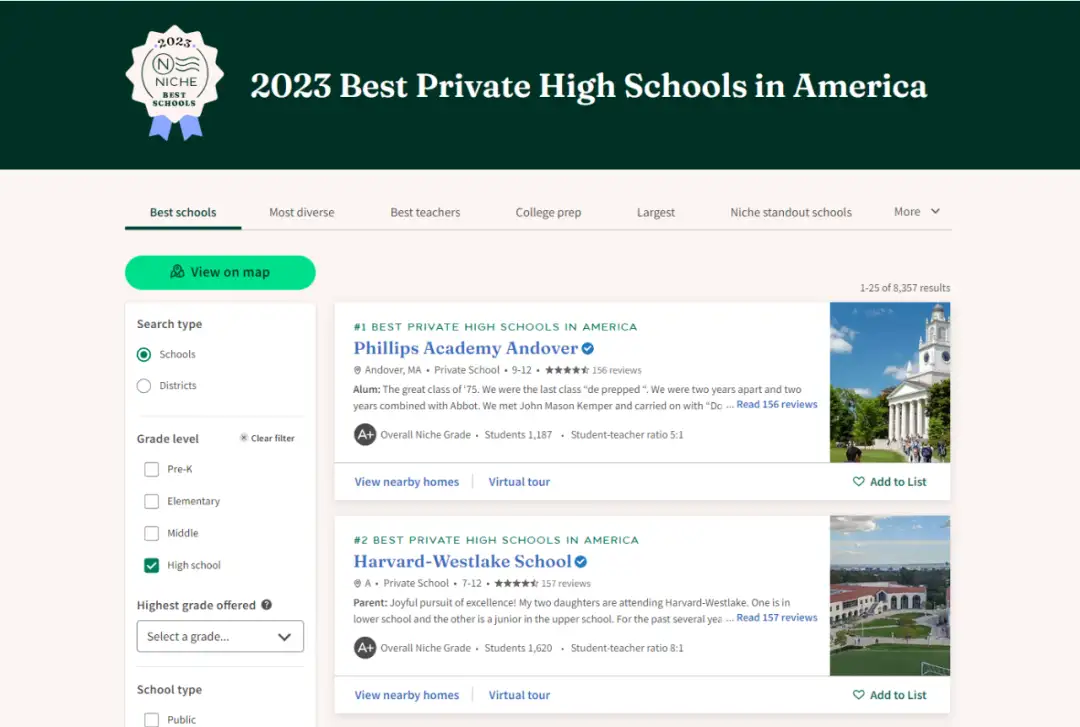 2023Niche全美私立高中排名揭晓！“大众点评”谁口碑最好？ - 知乎
