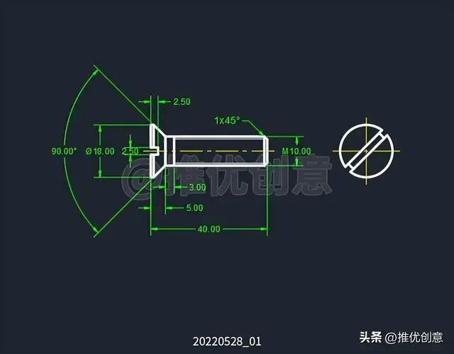 开槽沉头螺钉画法（工程制图开槽沉头螺钉画法）