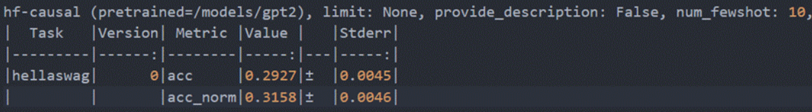 本地运行 Harness HellaSwag 输出截图