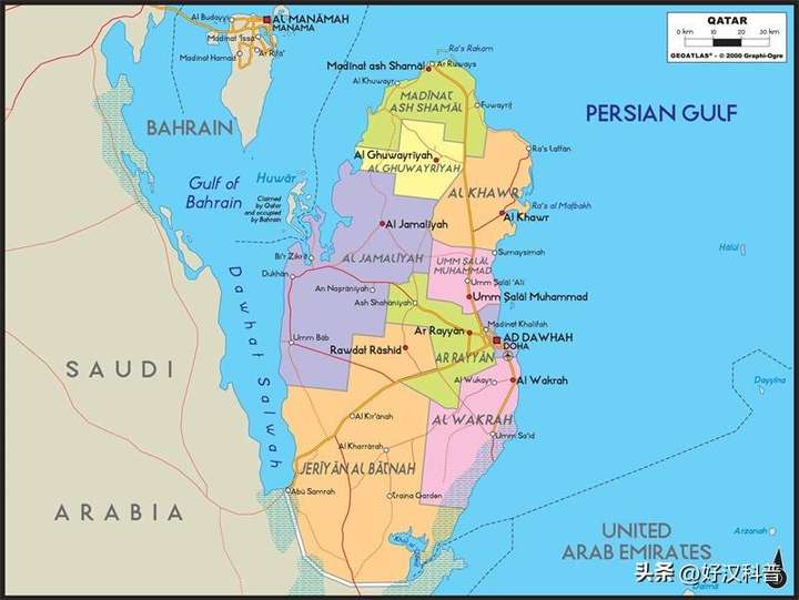 卡塔尔在地图上的位置图 卡塔尔位于亚洲的哪里？