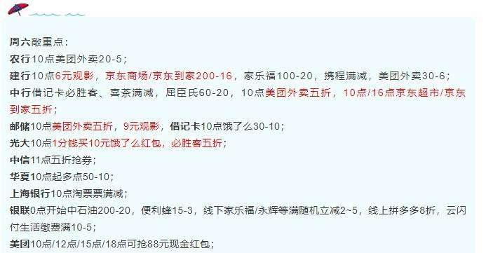 7月17日周六-建行6元观影、中行京东超市/京东到家五折、邮储/中行美团外卖五折等！-惠小助(52huixz.com)