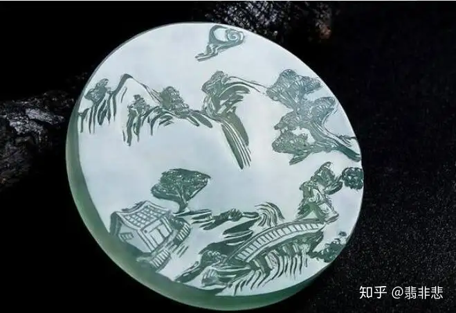 翡翠雕石磨中国古美術-