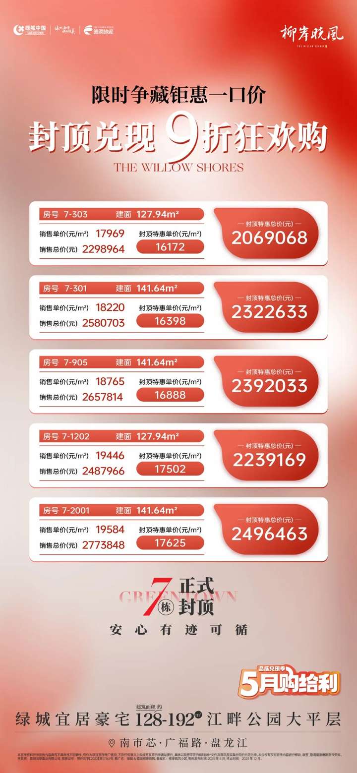 绿城柳岸晓风面积约128-192㎡大平层,封顶特惠单价约16100元起-昆明楼盘网