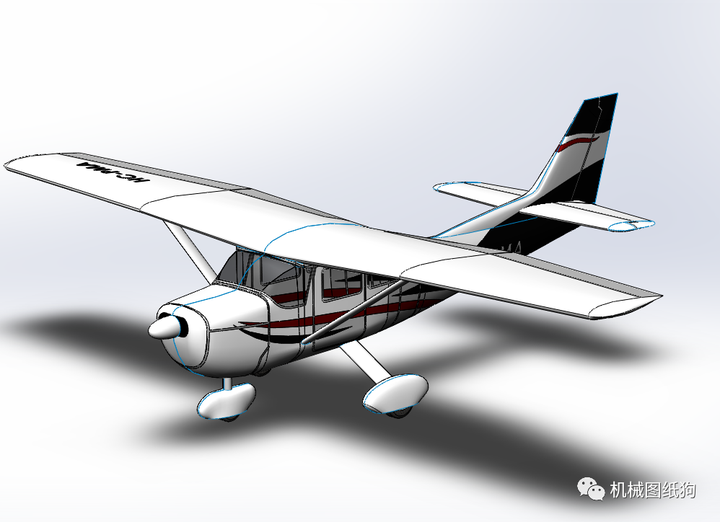 飞行模型c172小型通用飞机简易模型3d图纸solidworks设计