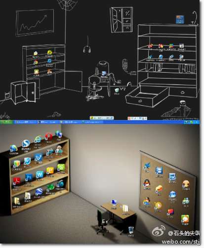 问一下大家有没有和桌面图标结合的有趣的壁纸啊