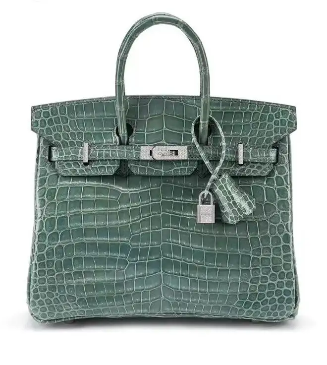 NEW HERMES 6U VERT D'EAU MATTE CROCODILE MINI KELLY II 20 POCHETTE CUT BAG  GREEN