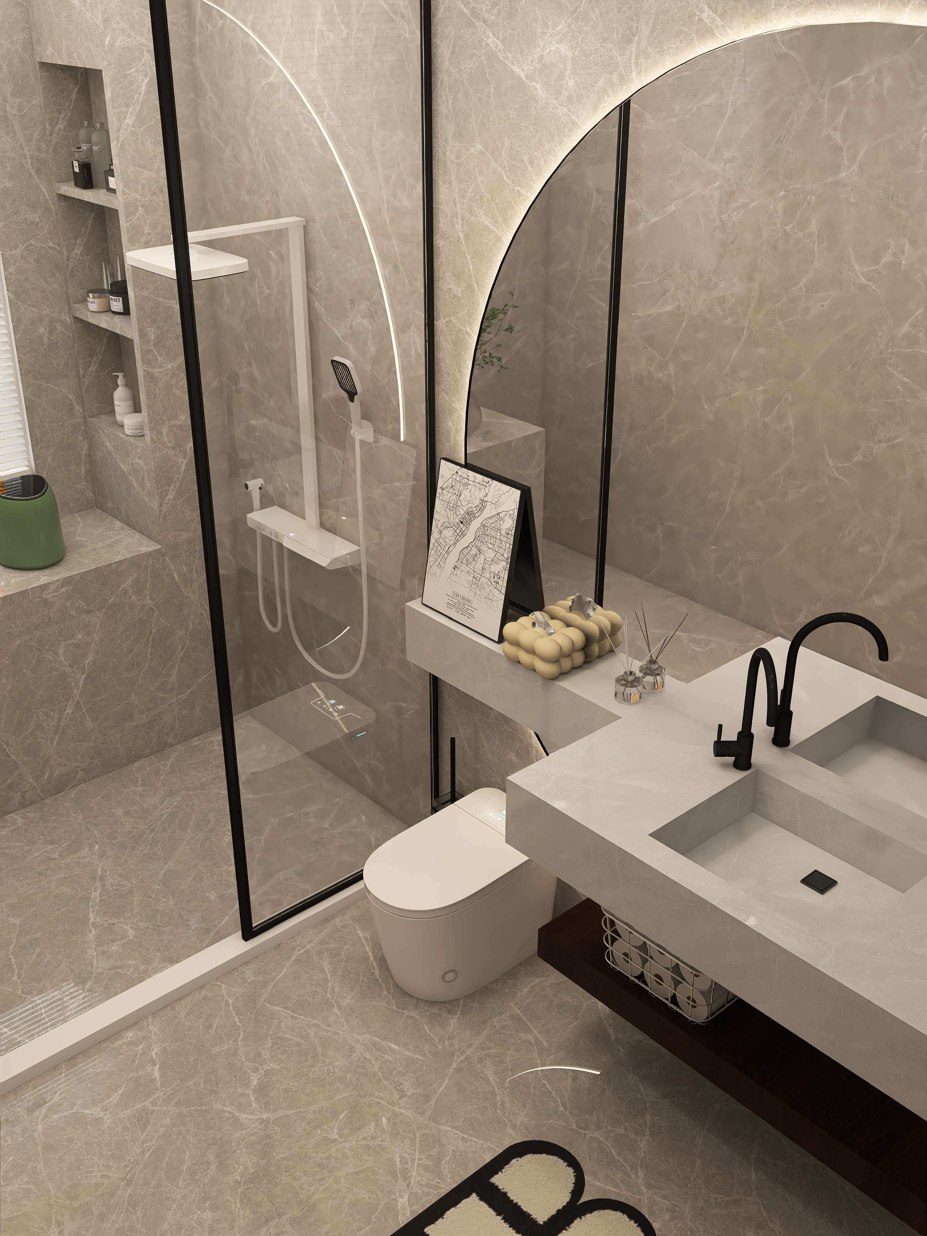 豪斯顿旗舰店 的想法: 意式轻奢风卫生间 丨高级范儿全身圆镜 ⚫