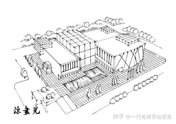 比例,以及建筑的透视关系,从高到低上墨线可以避免出现因为遮挡关系