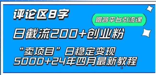 抖音评论区8字日截流200创业粉卖项目日稳定变现5000-就爱副业网